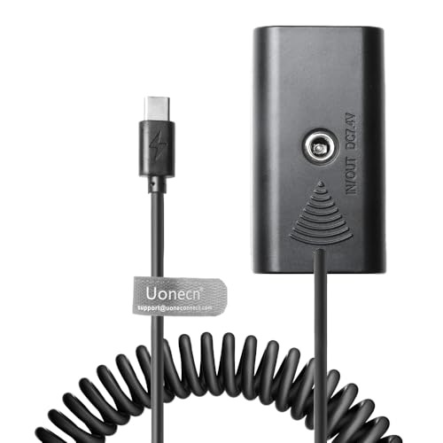 Uonecn NP-F Dummy Battery to USB C Coiled Power Cable with DC Output, 8.2V 4.5A Regulated Output for Sony NP-F550 F570 F970 Battery Adapter, for Atomos Ninja V Shinobi SmallHD Monitor, 16-40in Coiled Cable