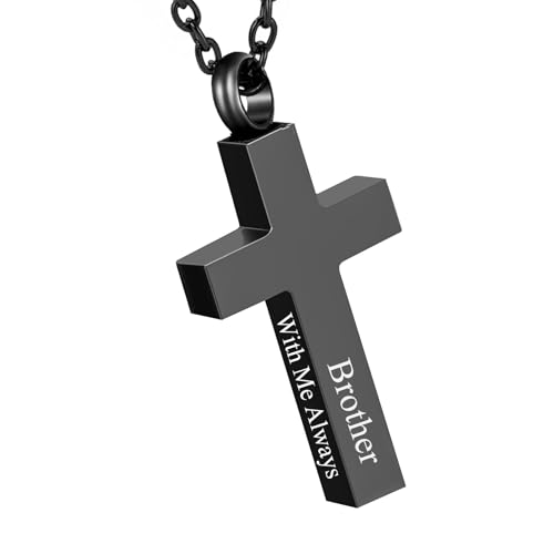 RIPFEVURN Cremation Jewelry Black Cross Urn Necklaces for Ashes for Women Men Human Ashes with Me Always Memorial Keepsake Pendant 1pc-Black-Brother
