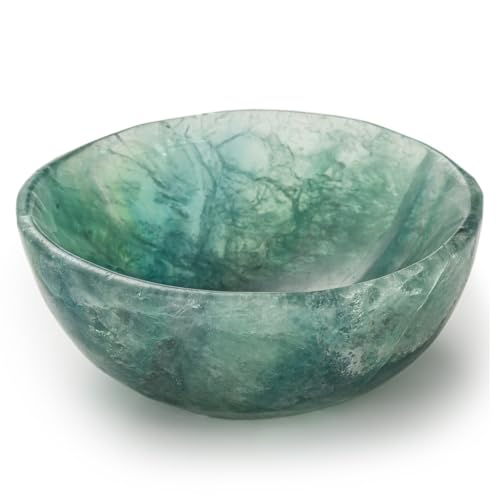 Large Green Fluorite Crystal Bowl Hand-Carved Round Fluorite Crystals Gemstone Bowl Reiki Healing Home Decoration Gift 4-4.5" Large