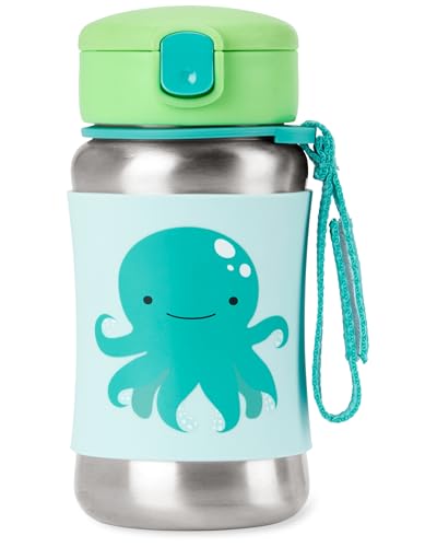 Skip Hop Toddler Sippy Cup with Straw, Zoo Stainless Steel Straw Bottle, Octopus