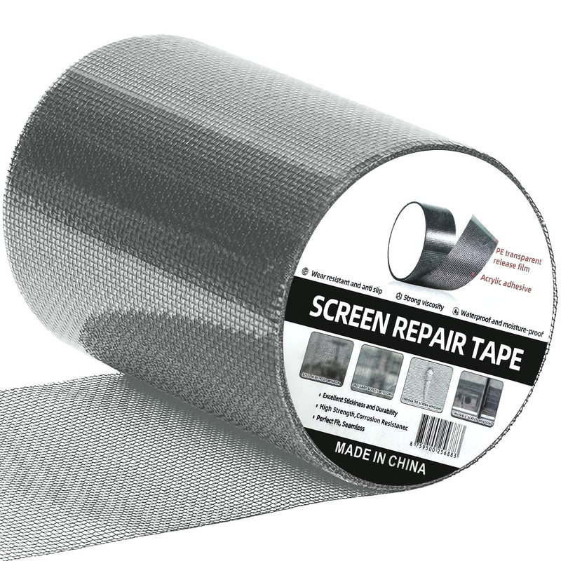 HOFUDON 4in X 20ft Window Screen Repair Tape Grey- Heavy Duty 3-Layer Adhesive, Waterproof Fiberglass Mesh