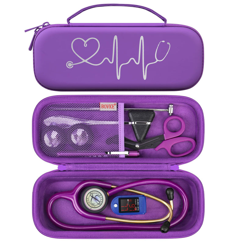 [Australia - AusPower] - BOVKE Stethoscope Case for 3M Littmann Classic III, Lightweight II S.E, MDF Acoustica Deluxe Stethoscopes, Mesh Pocket for Nurse Supplies, Purple Dark Purple 