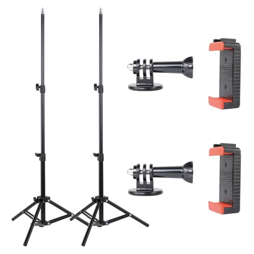 UTEBIT 2 Pack Photography Light Stands Tripod, with Phone Clamp, Black 45"/3.7ft