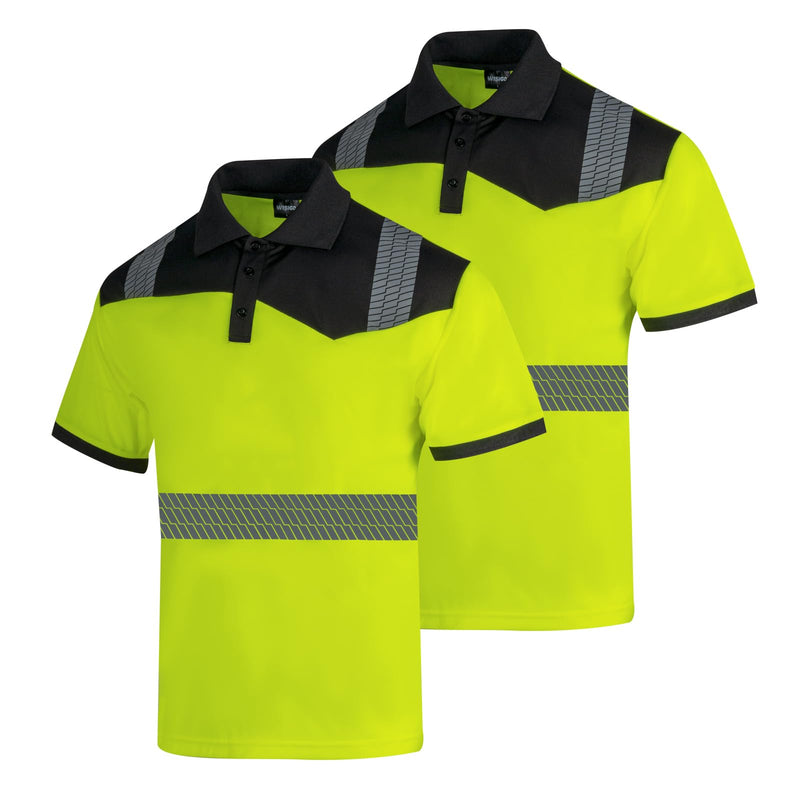 Hi Vis Safety Polo Shirts for Men 2 Pack Class 3 Reflective High Visibility Work Construction Short Sleeve T Shirts 4X-Large Yellow