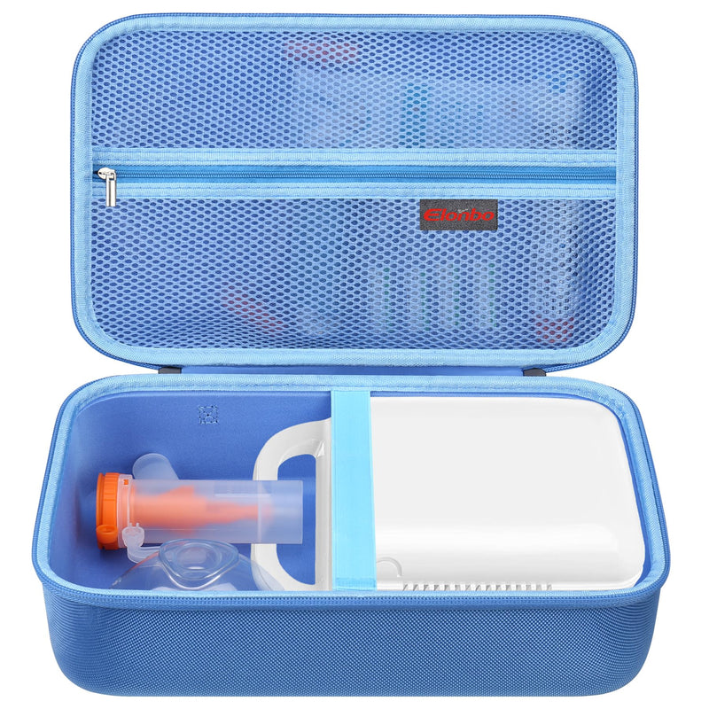 [Australia - AusPower] - Elonbo Hard Case for Smart Digital Nebulizer Machine/Compression Nebulizer for Breathing Treatment, Portable Home Atomizer Travel Bag, Desktop Asthma Inhaler/Spacer Masks Storage Holder, Blue 