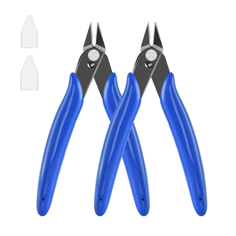 [Australia - AusPower] - 5 Inch Micro Flush Cutter, 2 Pack Small Wire Cutters Spring Loaded Cutting Pliers, Wire Cutters for Jewelry Making, Soft Copper Wire, Floral, Electronics, Model Craft, Heating Wire, 3D Print 
