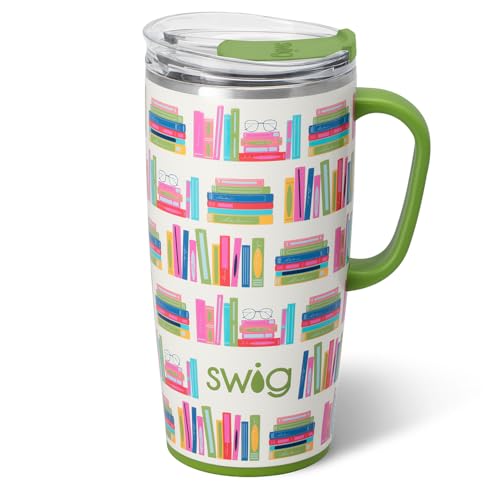 Swig Life 22oz Insulated Travel Mug with Handle & Lid, Book Club 22 Ounces