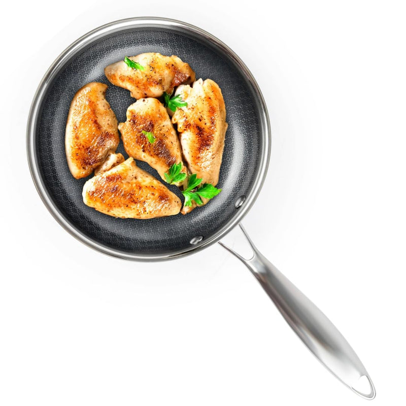 David Burke GeoClad Ceramic Hybrid Non-Stick 10" Fry Pan – Stainless Steel Sear Surface, Geometric Pattern, Tri-Ply Clad Body, PFOA-Free, Dk Gray/SS