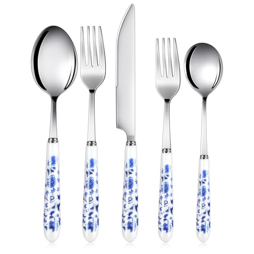 10 Pcs Chinoiserie Silverware Set Blue White Porcelain Ceramic 10