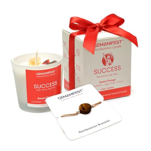 Success Manifestation Crystal Candle, Orange Scented Soy Wax Success