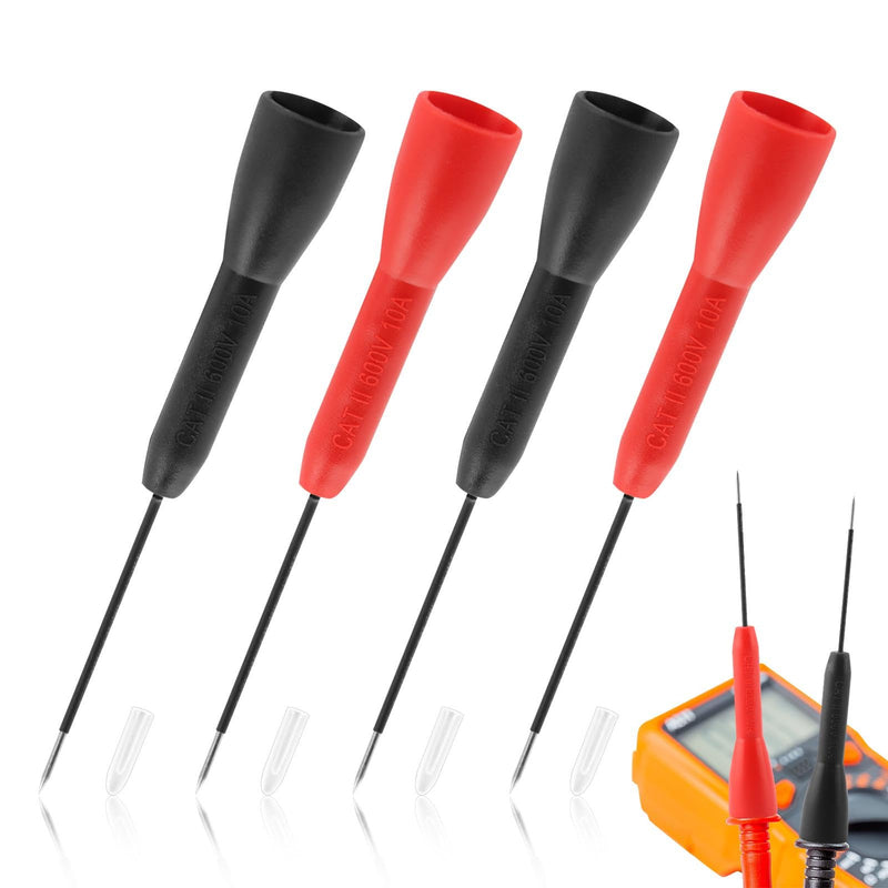 [Australia - AusPower] - 4PCS 2mm Extended Needle Test Probes, 600V/10A Non-Destructive Multimeter Test Probe for Flu-ke-Leads tl71 tl75 Digital Needle Multimeter Probes Red+Black 