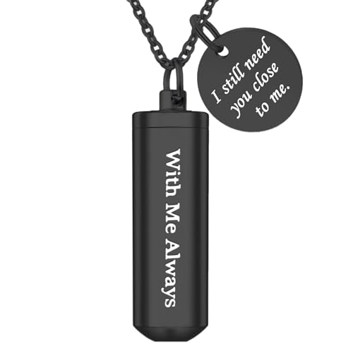 Cremation Cylinder Necklace for Ashes for Ashes Stainless Steel Urn Locket Pendant Cremation Memorial Jewelry Black