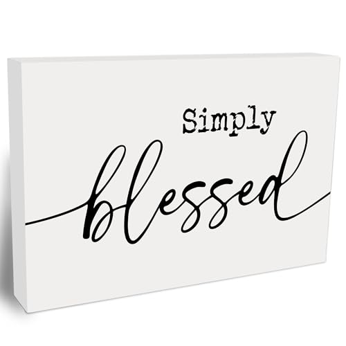 Simply Blessed Wooden Block Sign - 4"x6" Inspirational Block Plaque Tabletop Decor - Rustic Wood Sign Gifts For Friends Family Coworker - Home Room Office Desk Decor Favors & Supplies（Gray ）-A01 Simply Blessed