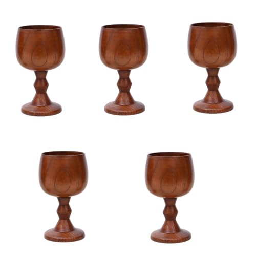 5 Packs Vintage Wooden Wine Goblet Wooden Cups for Drinking 5.07 oz Chalice Goblet Wine Glass