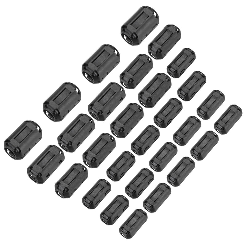 QUARKZMAN 30pcs 5 Sizes Clip-on Ferrite Ring Core, Ferrite Bead EMI RFI Noise Cable Clip for 3.5mm/5mm/7mm/9mm/13mm Diameter Cable, Black 30