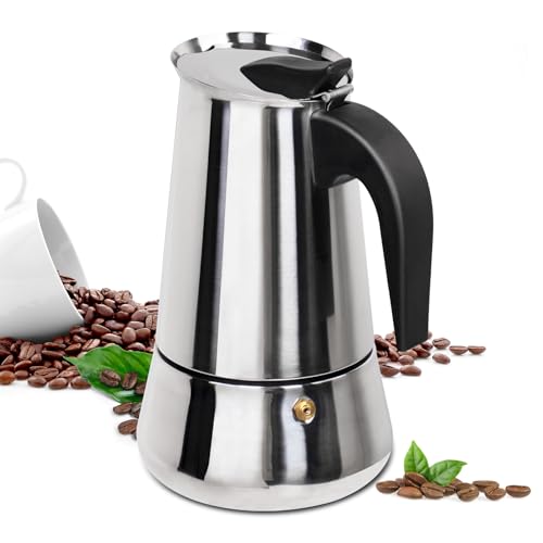 Stainless steel 2-cup Moka pot by Supvision for stovetop espresso brewing, 100ml capacity, compact Italian-style moka maker.