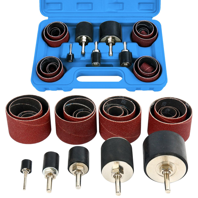 FreeTec 25-Piece Sanding Sleeves Sanding Rollers for Drill, 80 120 Grit Sanding Sleeves Sanding Drum Set, 1/4 Inch 1/8 Inch Sanding Spindle Sanding Rollers for Wood, Sanding Accessories (Blue) blue