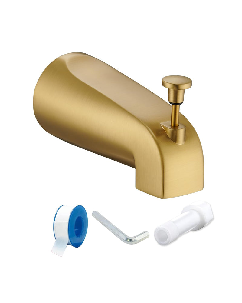 Tub Spout with Diverter, Slip On Bathtub Spout Fits 1/2'' Copper Tube(5/8'' Dia), Bathroom Tub Faucet with PTFE Tape & Hex Wrench, Brushed Gold