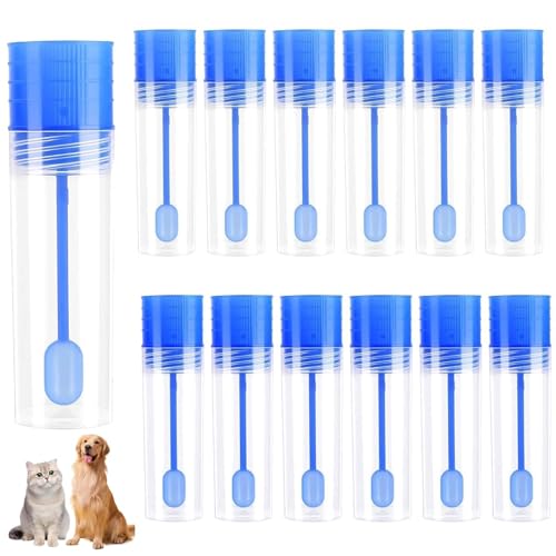 Pack of 12 Chair Sample Tubes, 15 ml Faecal Sample Tube with Spoon and Label Sticker Dog and Cat, Chair Tube with Spoon, Examination Tube for Pets for Testing