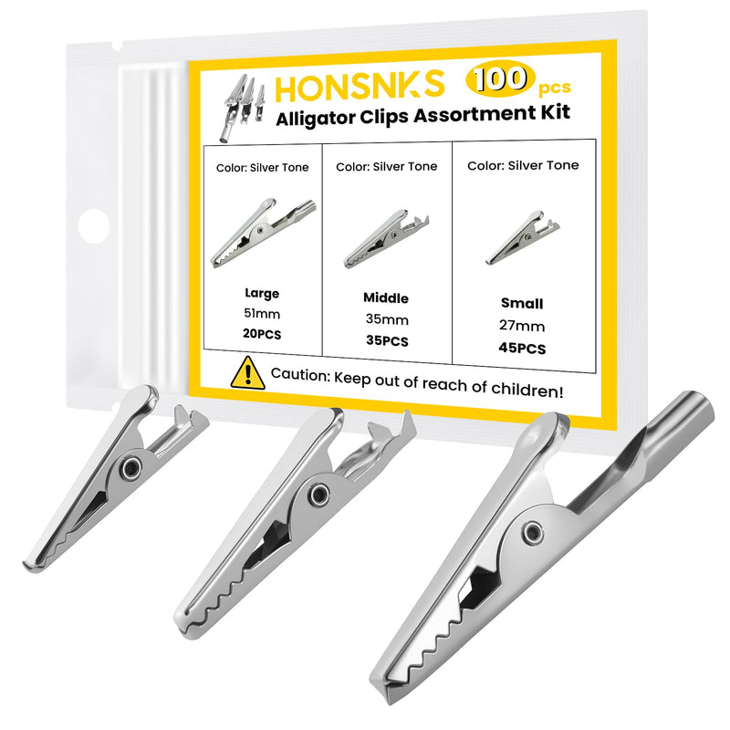 [Australia - AusPower] - 100 Pcs Metal Alligator Clips 3 Sizes, 51mm 35mm 27mm Silver Tone Crocodile Clamps, Nickel Plated Crocodile Clamps for Laboratory Electric Testing Work And Cable Lead Clip 3 Sizes（51mm 35mm 27mm） 