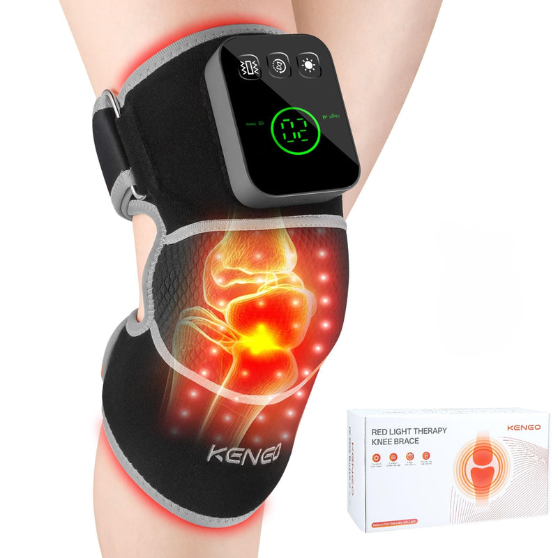 [Australia - AusPower] - Keneo Red Light Therapy Knee Brace with Vibration Massage - 660nm & 850nm Infrared Light Therapy for Knee Pain Relief, 3 Heat Levels, 3 Massage Modes, Wireless & 5000mAH Rechargeable (Grey) Grey 