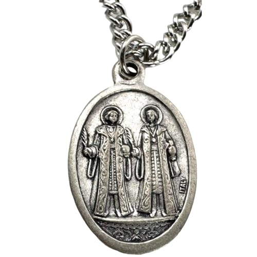 Westmon Works St Cosmas and Damian Medal on a Stainless Steel Chain Necklace Patron Saint of Twins