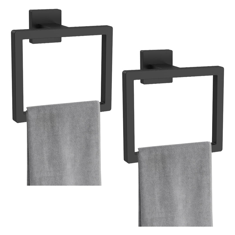 Stainless Steel Square Towel Racks for Bathroom, Black Hand Towel Holder Wall Mount, Modern Towel Ring for Guest Bath, Bathroom Accessories, Bathroom Towels for Wall, Rust-Proof, 2 Pack Black 2pcs