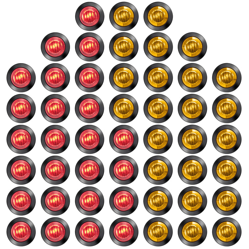[Australia - AusPower] - Tallew 50 Pieces 3/4'' Round LED Side Marker Lights, 3 LEDs Front Rear Side Indicator Lights Yellow and Red Turn Signal Lights IP68 Waterproof Lamp for Truck Trailer Lorry Bus Caravan Boat, 12V 
