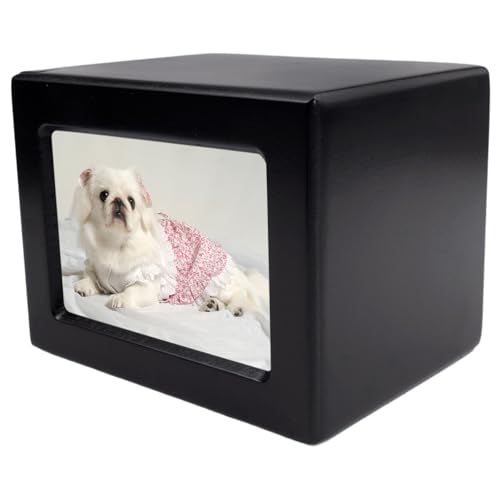 Pet Urns Wooden Funeral Cremation Urns with Photo Frame, Black, M(26-45lbs) M(26-45lbs)