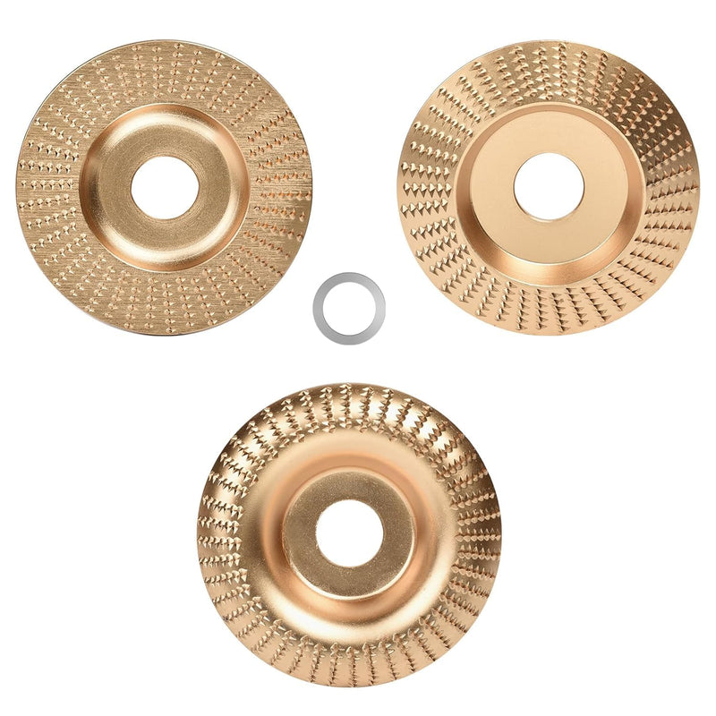 Milling Disc for Angle Grinder Wood 100 & 75 mm Wood Carving Disc 115/125 mm Angle Grinder with 7/8 Inch (22 mm) Wood Sanding Discs for Shaping, Sanding and Cutting (3 Pieces Gold) 3 x gold