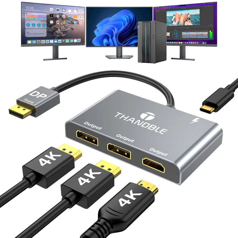 DisplayPort to Dual DisplayPort with HDMI Adapter 4K@60Hz, Extended Display 1 in 3 Out MST Hub for Multiple Monitors Compatible with PC,NVIDIA/AMD Graphics Card DP to 2 DP & 1 HDMI Port