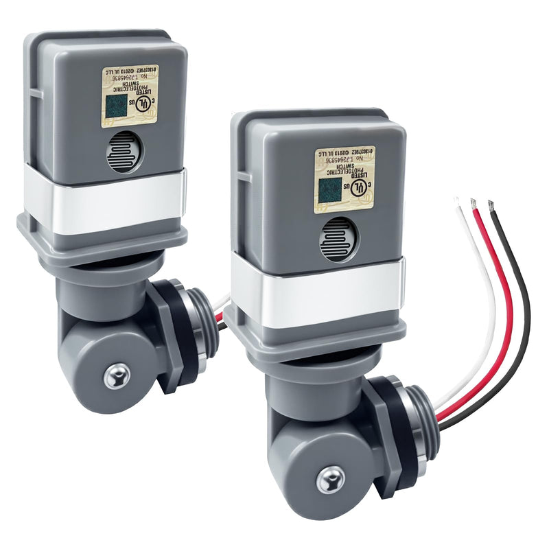 [Australia - AusPower] - 2 Pack Waterproof Photocell Sensors for Outdoor Lights, 120V AC 50/60Hz Photocells with 16-Gauge Wire & Swivel Mount, Dusk to Dawn Photoelectric Switch for Backyard, Barns & Outdoor Lighting 2 