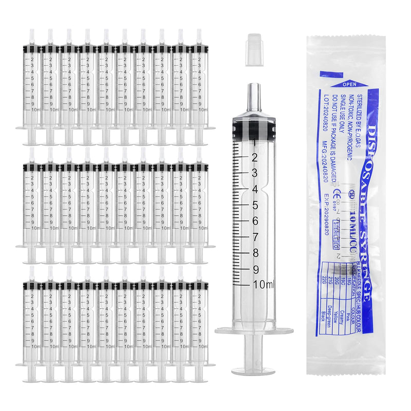 Syringes 10 ml Pack of 30 Disposable Syringes 10 ml with Cap Individually Packed | 10ml syringe dosing syringe applicability for animal feeding epoxy resin food safe plants laboratory oil adhesive