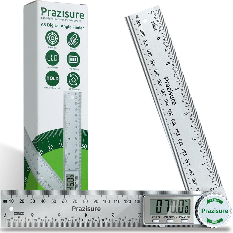 Digital Angle Finder Protractor, 7inch Professional Angle Measuring Tool for Woodworking, Construction and DIY Measurement, Stainless Steel (Includes 2 Batteries)