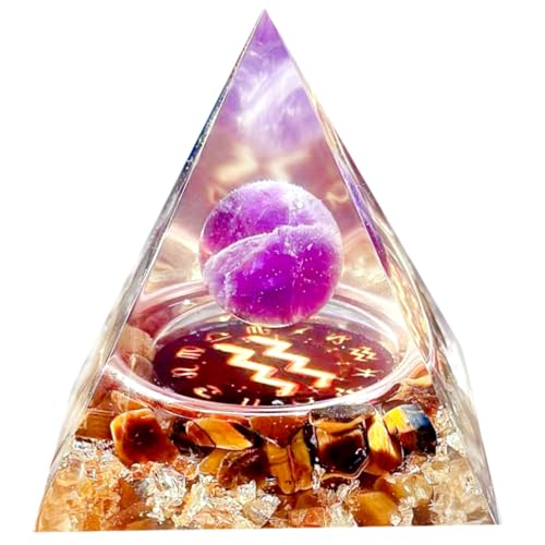 Orgonite Pyramid,Crystal Pyramid,Amethyst&Tiger's Eye Stone Yellow