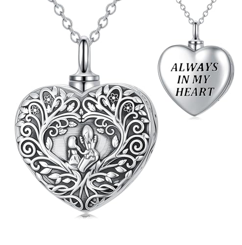 YYB Heart Urn Necklaces for Ashes 925 Sterling Silver Keepsake Necklace For Ashes Mother Daughter Necklace Always in My Heart Ash Lockets for Cremation Gift for Mom Grandma Women Her