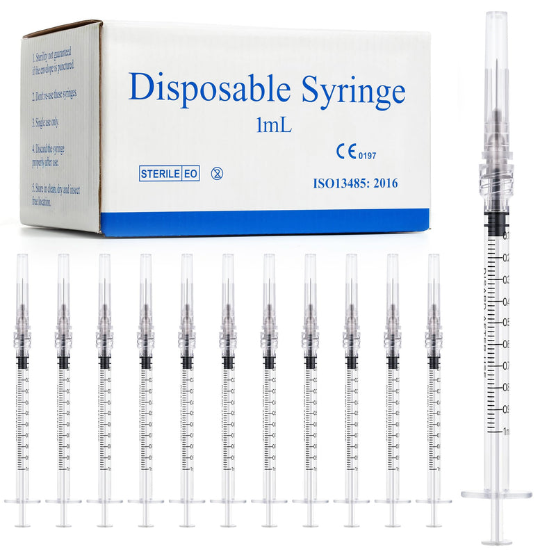 [Australia - AusPower] - 100 Pack 1ml Syringes with Needle 27G 1/2 Inch - Disposable Luer Lock Dispensing Syringe, Individually Wrapped 1ml 27g 0.5" 