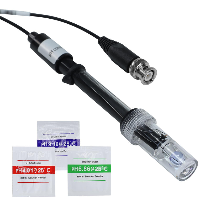 pH Electrode Meter, Refillable pH Probe with BNC Connector High Accuracy pH Sensor Probe with Calibration Powder 0-14 Large Glass Bubble Design pH Meter for Water (2M)