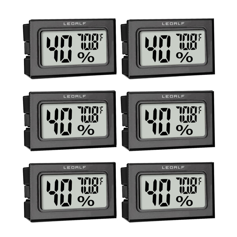 Humidity Meter Hygrometer Room Thermometer Indoor Digital Temperature and Humidity Monitor Mini Hygrometer Thermometer for House Office Home Garden and Cellar, 6 Pack Style B-Black-6pcs