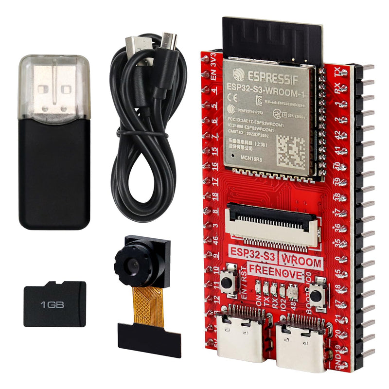 Freenove ESP32 ESP32-S3 Camera Board Kit (16 MB Flash) with 1GB Card | Dual-Core 32-bit 240MHz Microcontroller, USB OTG Camera WiFi+BT, Python C Code, Sample Projects Tutorial Green