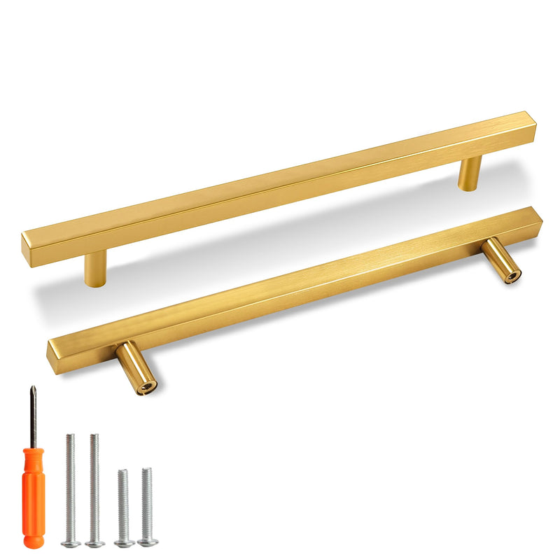 Cabinet Pulls Gold Cabinet Handles Square Drawer Pulls, 10 Pack 7-1/2 Inch 192mm Hole Centers Stainless Steel Kitchen Door Cupboard Cabinet Handles,10 Inch Length Hardware Handles 7-1/2 Inch Hole Centers