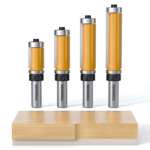 REKCKRUL 4-piece top and bottom bearing flush trim router bits set with 1/2-inch shanks
