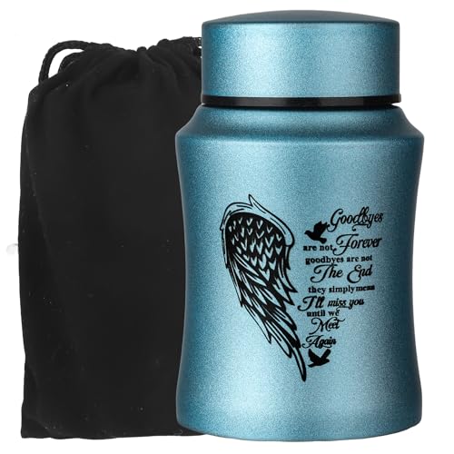 4.5 Inches Small Urn for Human Ashes, Heart Angel Wings Cremation Urn Stainless Steel Memorial Keepsake Urn Human Ashes Container - Satin Blue