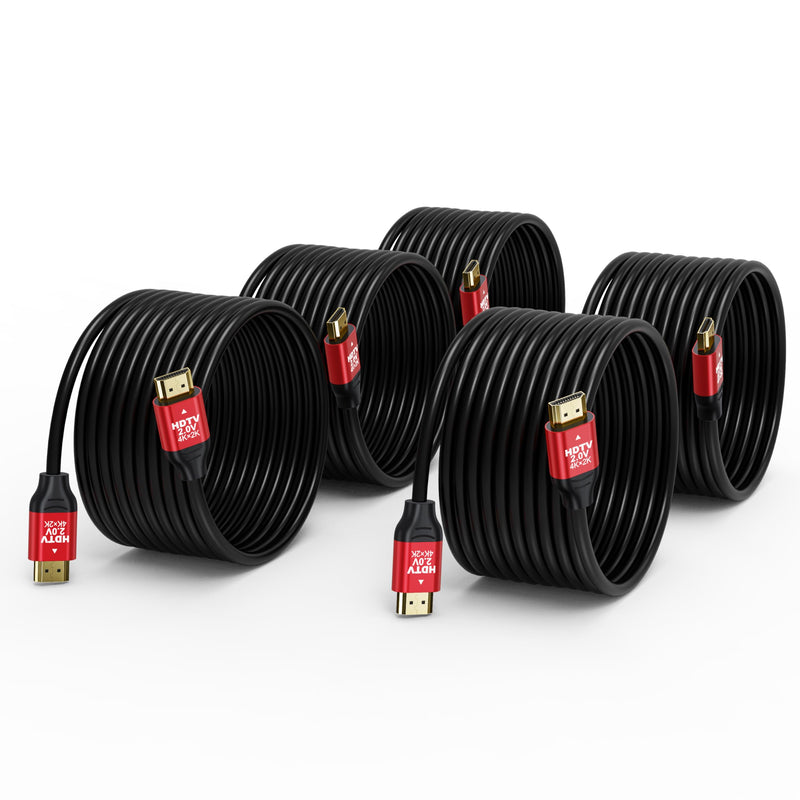 HDMI 2.0 Cable 15 FT, 5-Pack, High Speed 18Gbps, 4K@60Hz | Supports HDCP 2.2, HDR, ARC & Ethernet, Compatible with Monitor, TV, Projector, PS5/4/3, Xbox, Soundbar, Laptop Red