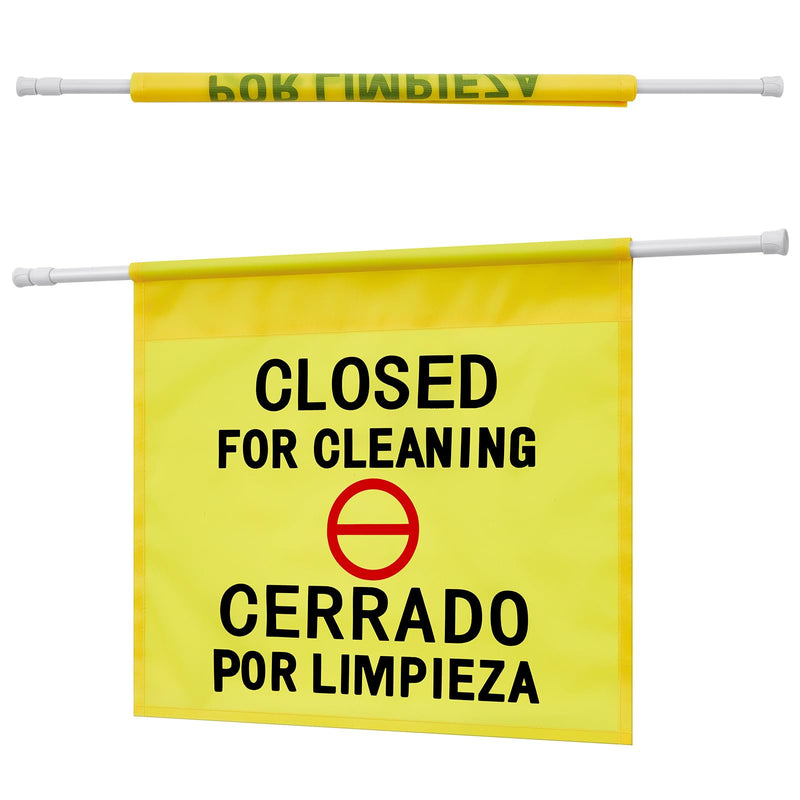 CroBlissful Restroom Closed for Cleaning Sign English & Spanish 30'' to 53'' Yellow Hanging Doorway Safety Sign Commercial Products for Janitors Bathroom Restaurant Maintenance Hotel Office Hospital 1