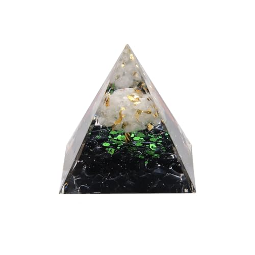 Handmade Orgone Pyramid with Natural Crystals & Mini Tree - Orgonite Healing Crystal Desk Decor for Meditation, Stress Relief-Office & Home Decor-Celestial Fog Celestial Fog