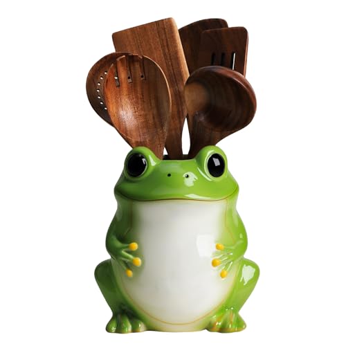 Ceramic Frog Kitchen Utensil Holder, Large Cooking Utensil Crocks for Countertop, Utensil Organizer, A