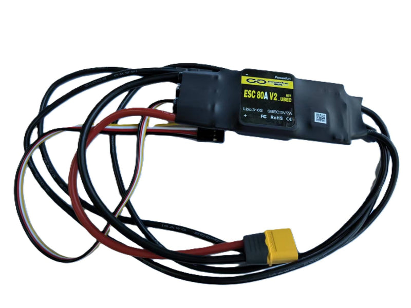 Powerfun 80A ESC 3S~6S LiPo Brushless Motor Speed Controller XT60 Connector BEC 5V 7A ESC for RC Plane Drone Car Airplane Overheat Protection ESC 80A(3~6S) SBEC 5V/7A