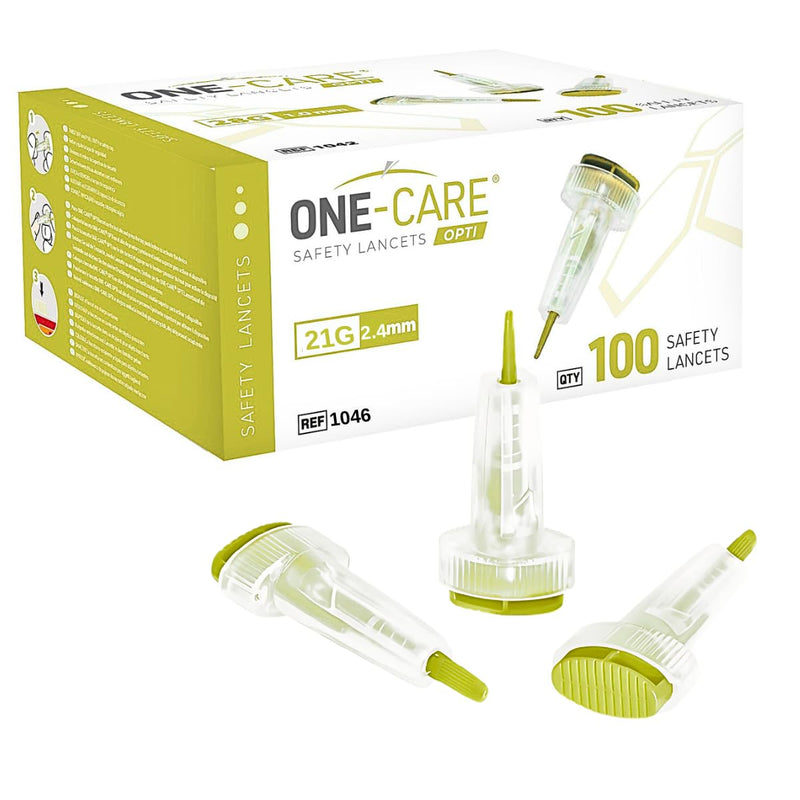 [Australia - AusPower] - ONE-CARE Opti Safety Lancets Top Button Activated 21G x 2.4mm, NormalFlow, 100/bx 