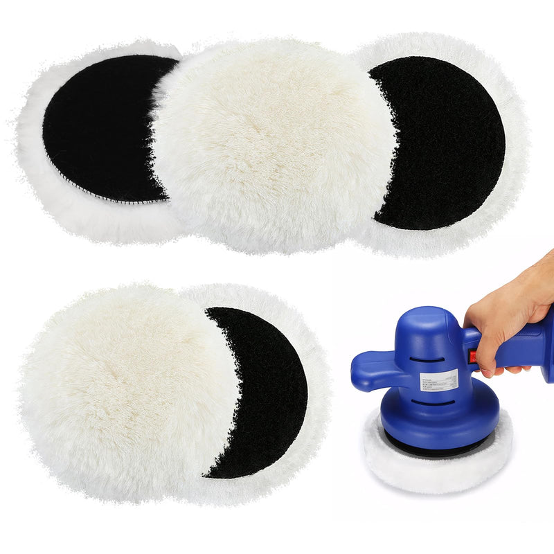 Yufqopc Polishing Pads 150 mm – Pack of 5 Lambswool Polishing Pads Velcro, White | Wolle Polierscheiben Polierhauben Polieraufsatz Exzenterschleifer für Auto, Autoscheinwerfer, Korkböden,Marmor, Edelstahl 150mm